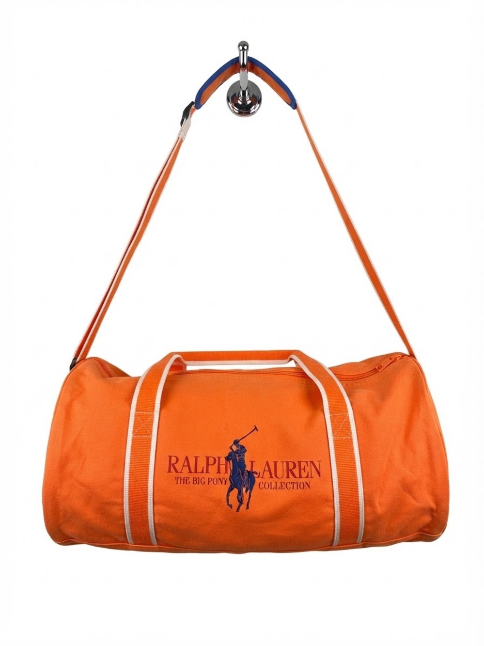 Ralph Lauren Orange Canvas Duffel with Navy Pony Logo